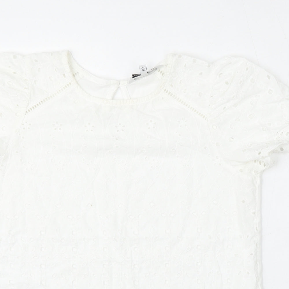 NEXT Womens White  Cotton Basic Blouse Size 10 Round Neck