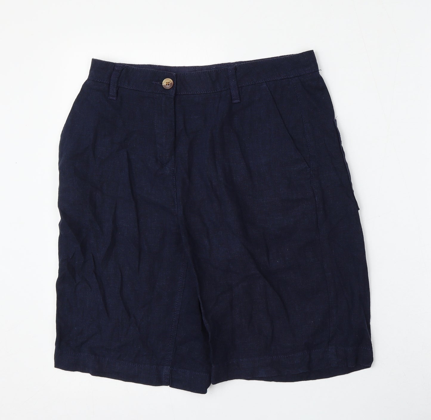 NEXT Womens Blue  Linen Bermuda Shorts Size 8 L9 in Regular Button