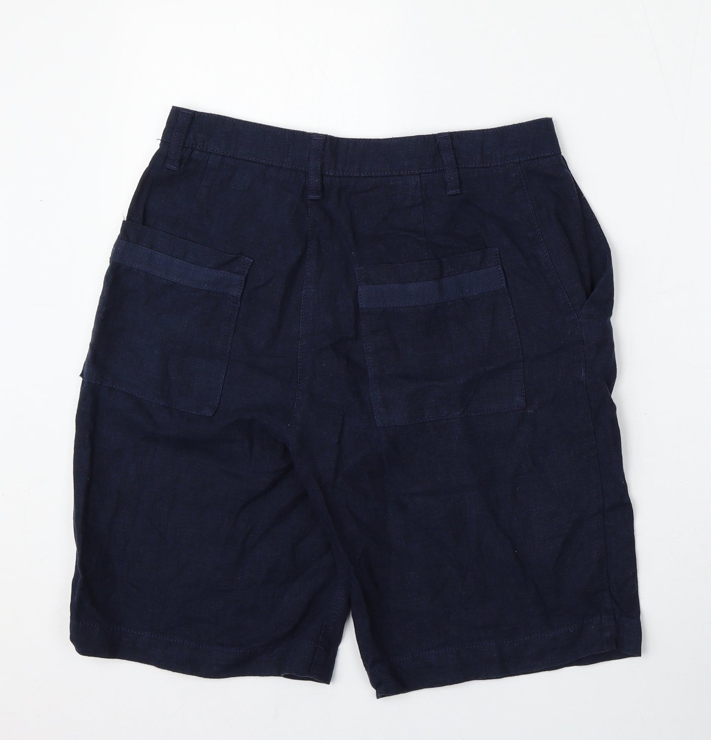 NEXT Womens Blue  Linen Bermuda Shorts Size 8 L9 in Regular Button