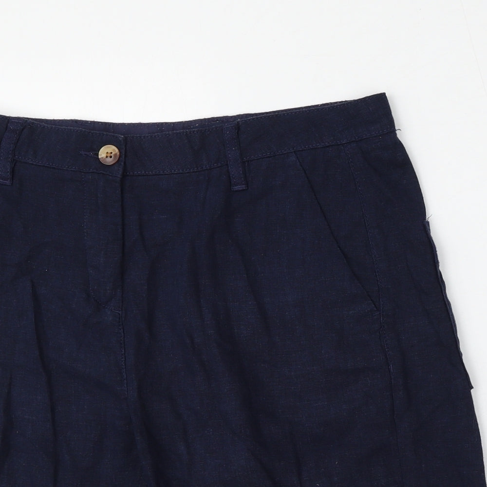 NEXT Womens Blue  Linen Bermuda Shorts Size 8 L9 in Regular Button