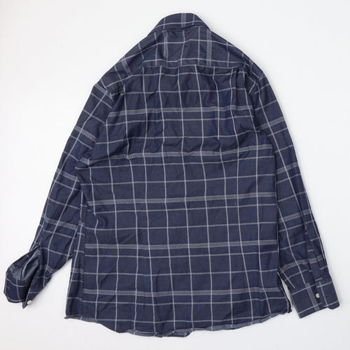 Vince Camuto Mens Blue Check Polyester  Button-Up Size 16 Collared Button