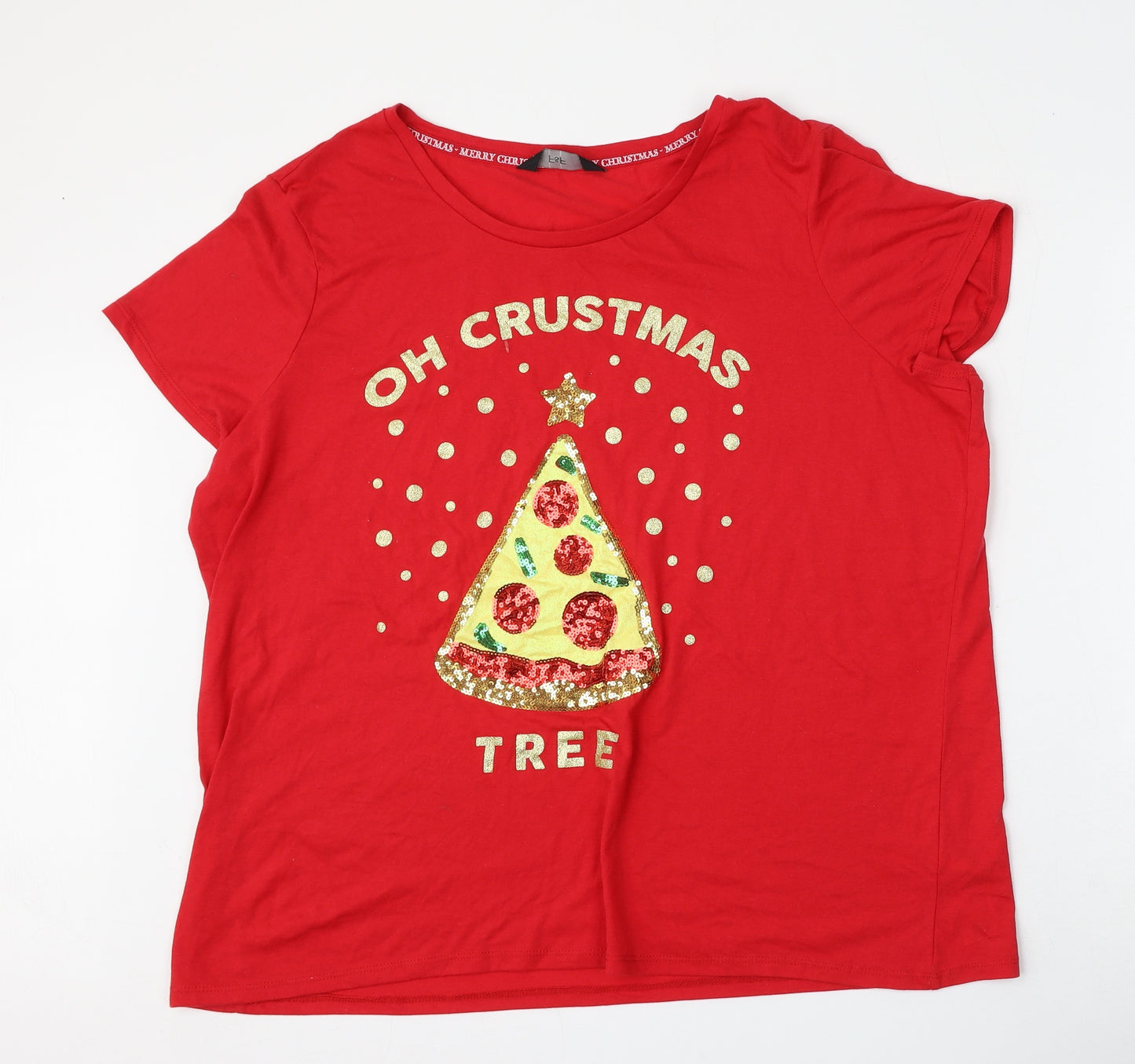 F&F Womens Red  Polyester Basic T-Shirt Size 22 Round Neck - Christmas