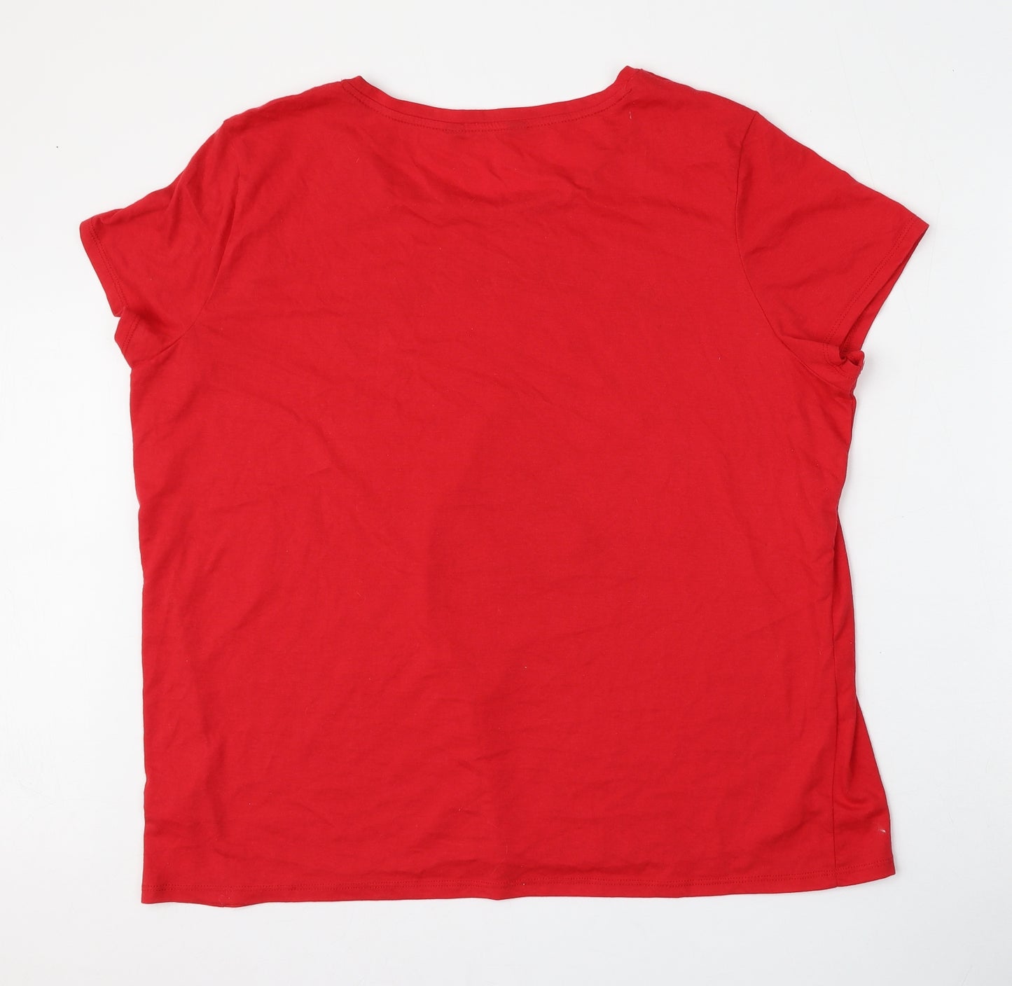F&F Womens Red  Polyester Basic T-Shirt Size 22 Round Neck - Christmas