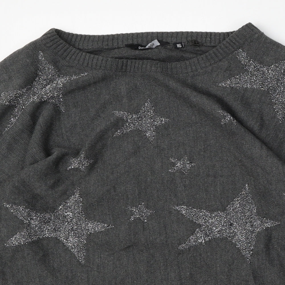 Golddigga Womens Grey Round Neck Geometric Acrylic Pullover Jumper Size 16
