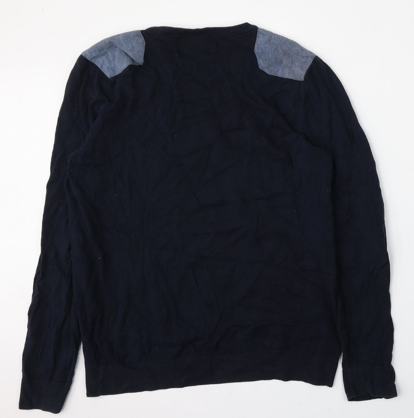 River Island Mens Blue Round Neck  Cotton Pullover Jumper Size M