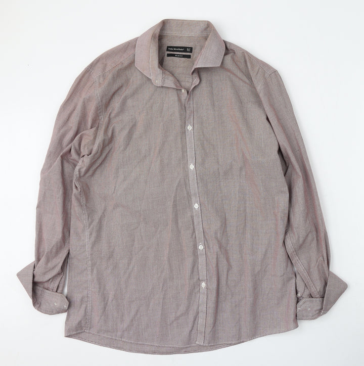 Cedar Wood State Mens Red Check Polyester  Button-Up Size 16.5 Collared Button