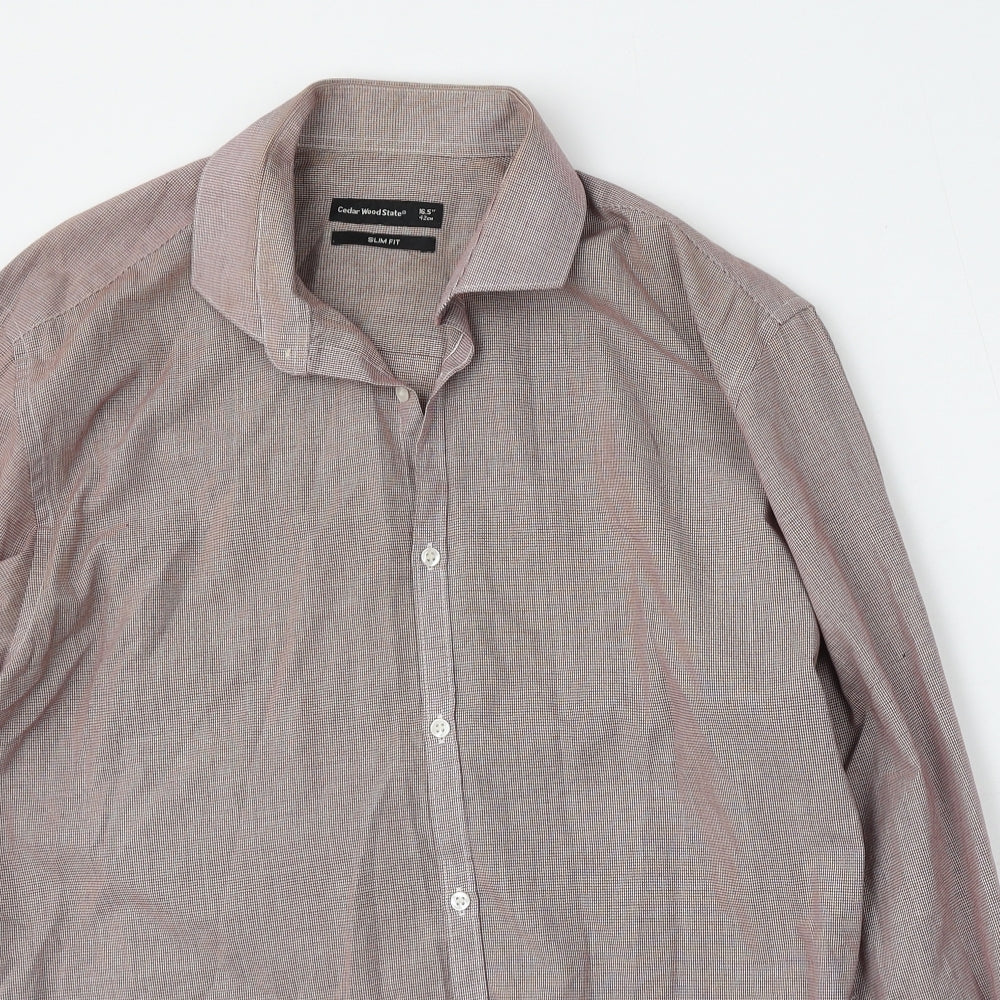 Cedar Wood State Mens Red Check Polyester  Button-Up Size 16.5 Collared Button