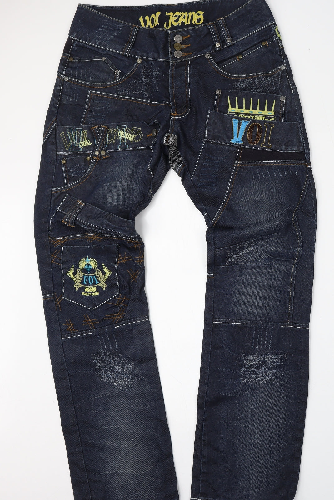 Voi Jeans Mens Blue  Cotton Straight Jeans Size 32 L34 in Regular Button