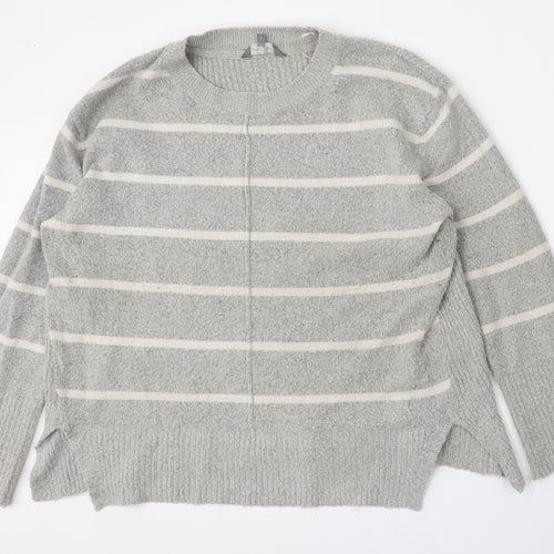 Principles Womens Grey Round Neck Striped Acrylic Pullover Jumper Size 14