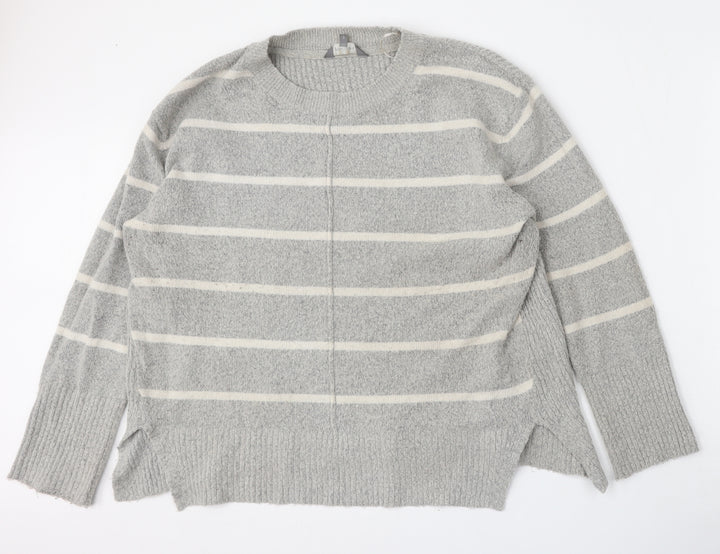 Principles Womens Grey Round Neck Striped Acrylic Pullover Jumper Size 14