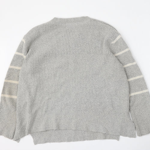 Principles Womens Grey Round Neck Striped Acrylic Pullover Jumper Size 14