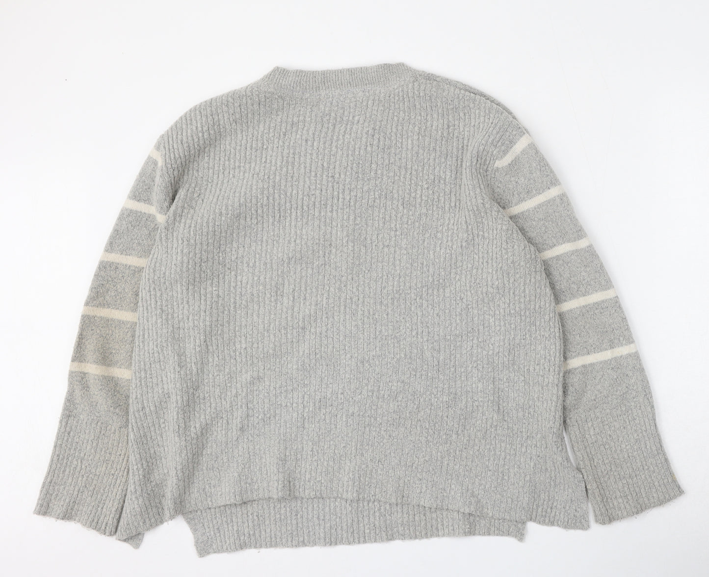 Principles Womens Grey Round Neck Striped Acrylic Pullover Jumper Size 14