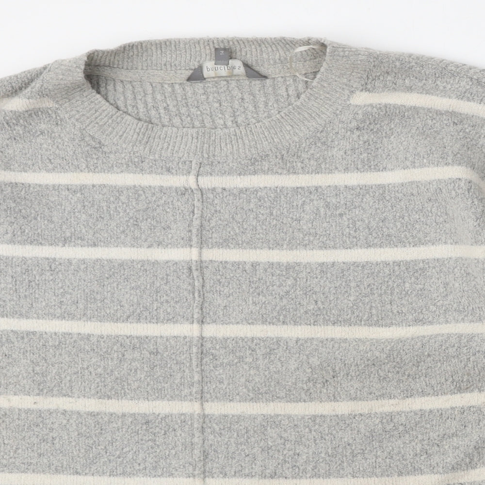 Principles Womens Grey Round Neck Striped Acrylic Pullover Jumper Size 14