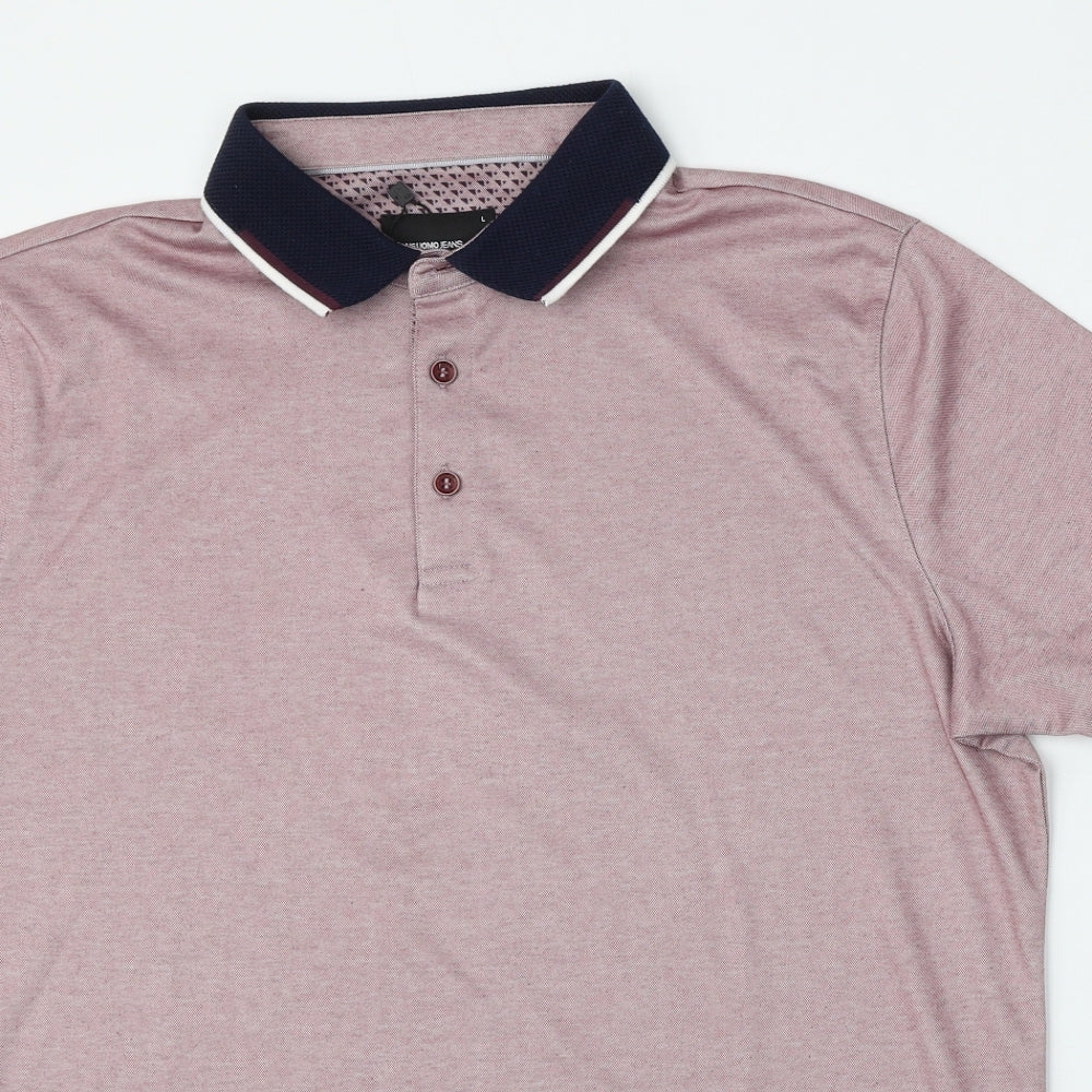 REMUS Mens Red  Cotton  Polo Size L Collared Button