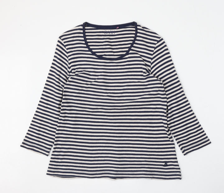 DASH Womens White Striped Polyester Basic T-Shirt Size M Round Neck