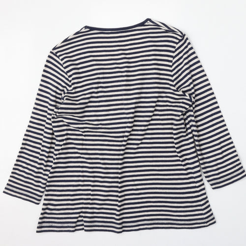 DASH Womens White Striped Polyester Basic T-Shirt Size M Round Neck