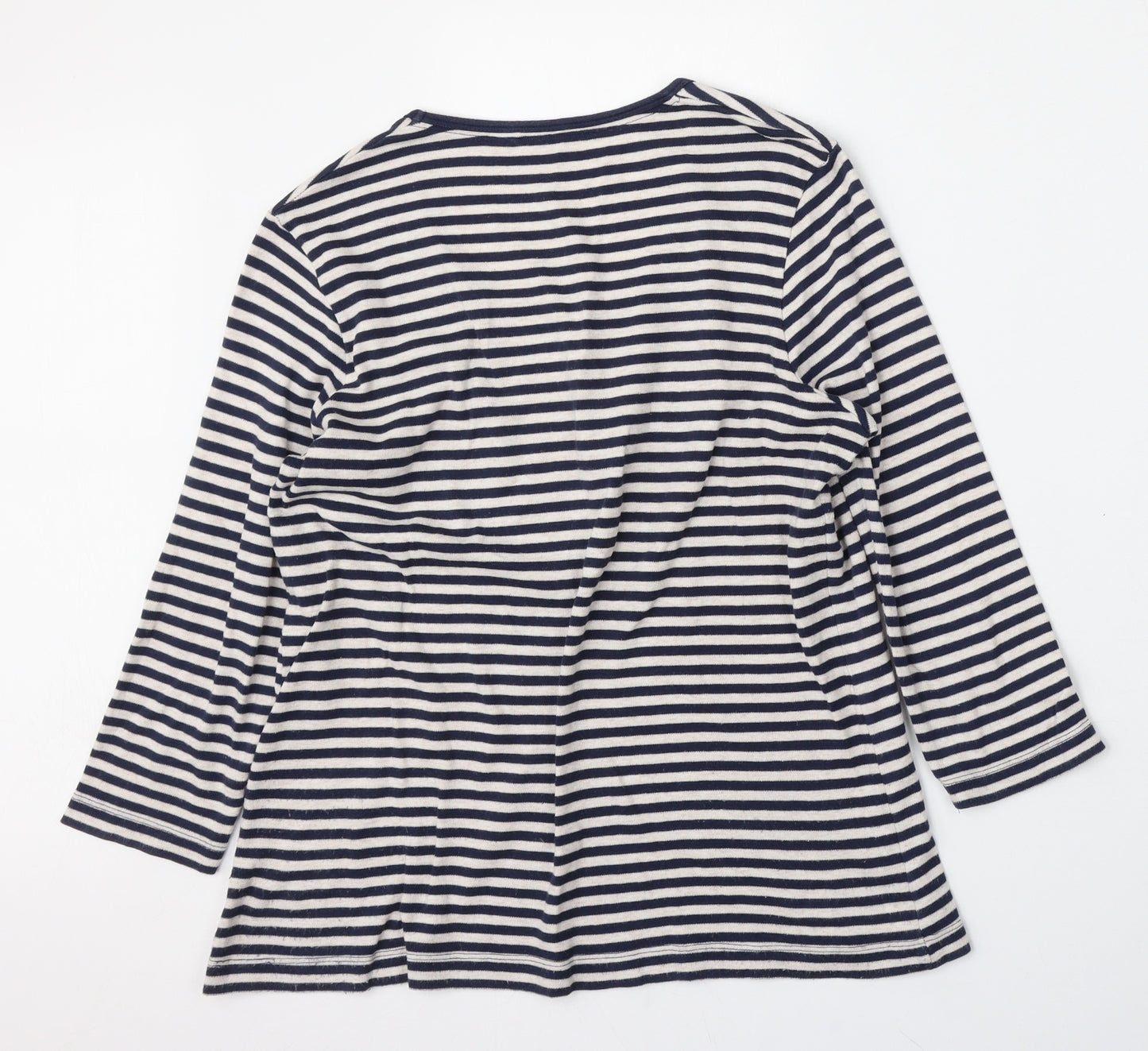 DASH Womens White Striped Polyester Basic T-Shirt Size M Round Neck