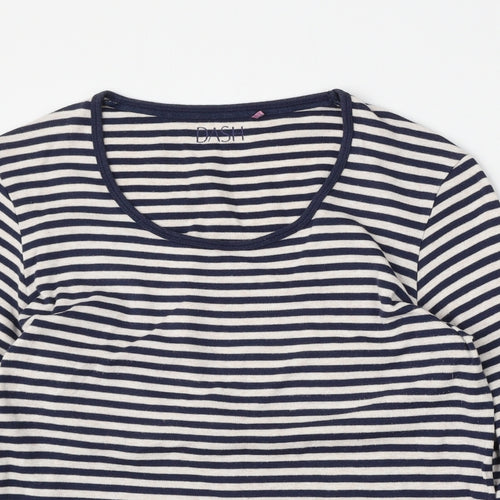 DASH Womens White Striped Polyester Basic T-Shirt Size M Round Neck