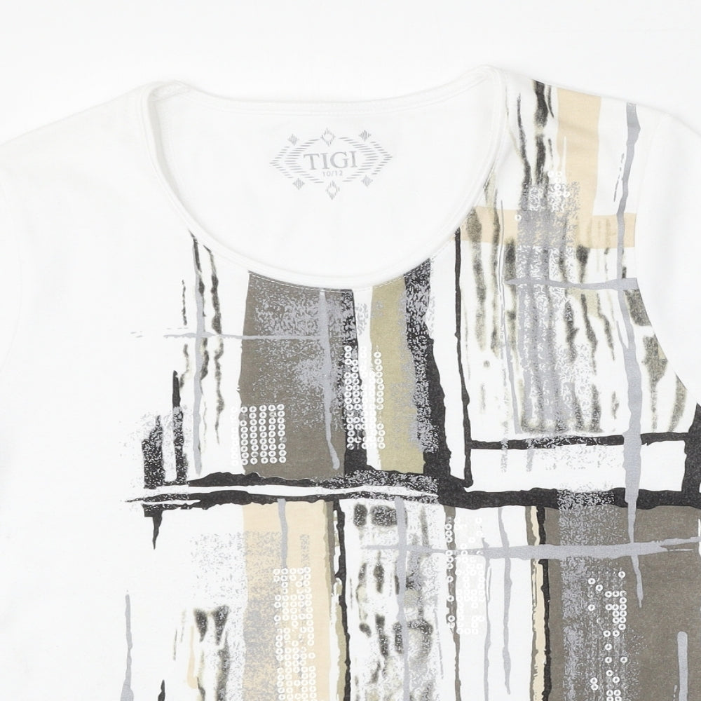 Tigi Womens White  Polyester Basic T-Shirt Size 10 Round Neck