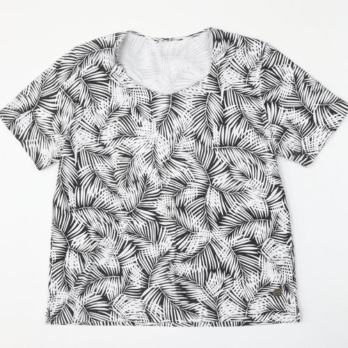 TIGI Womens White Floral Polyester Basic T-Shirt Size L Round Neck
