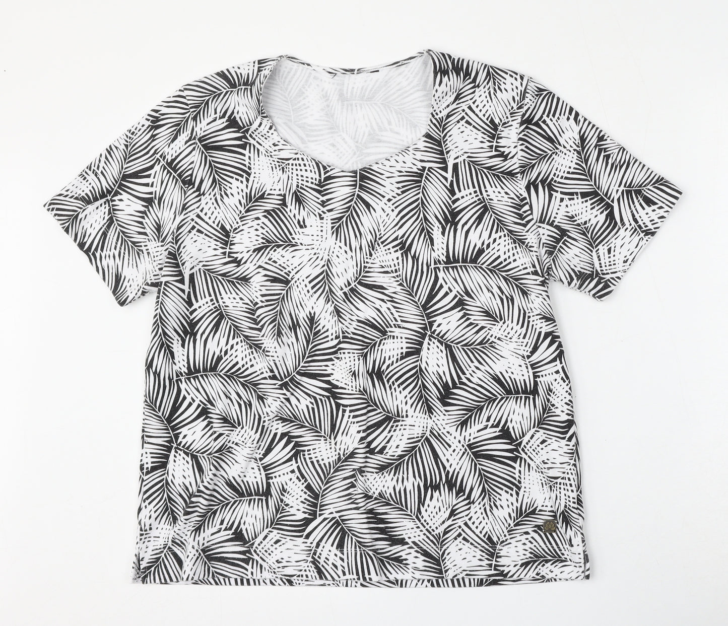 TIGI Womens White Floral Polyester Basic T-Shirt Size L Round Neck