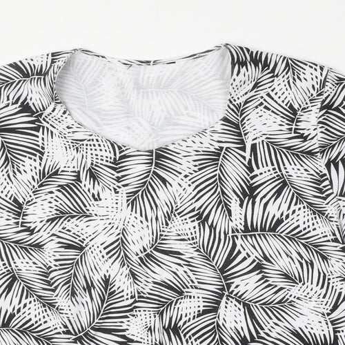 TIGI Womens White Floral Polyester Basic T-Shirt Size L Round Neck