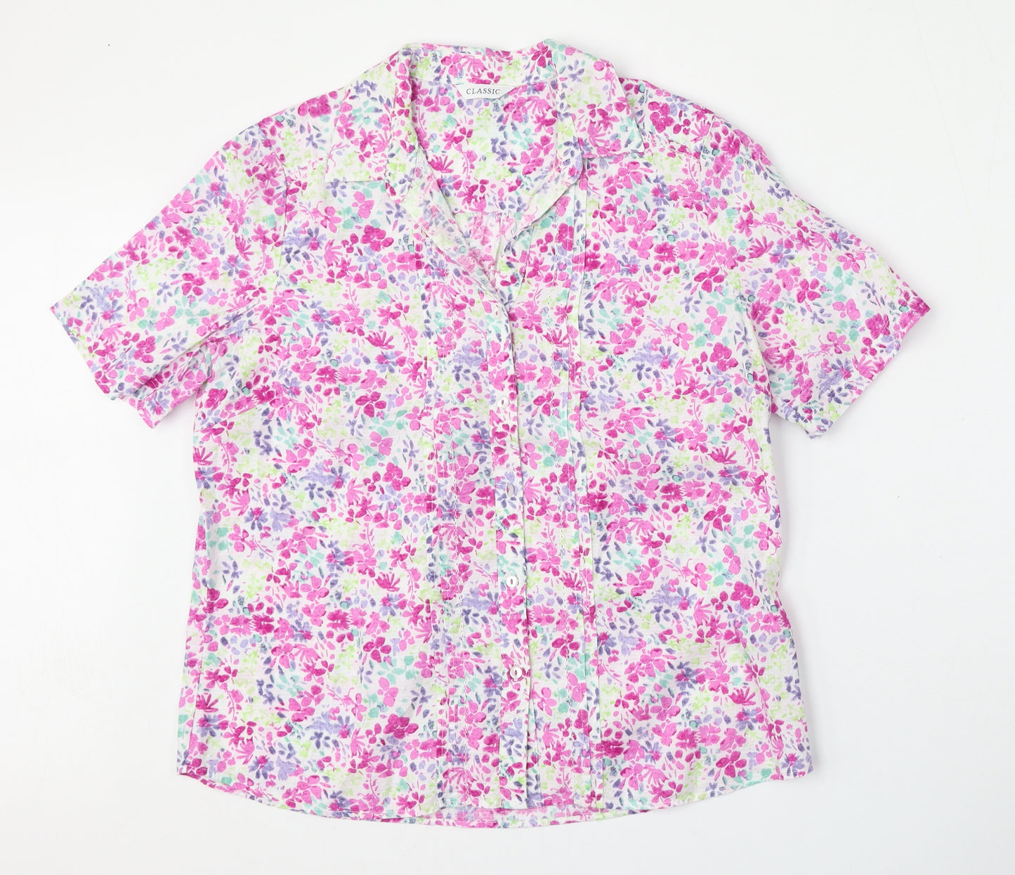 Marks and Spencer Womens Multicoloured Floral Cotton Basic Button-Up Size 12 Collared