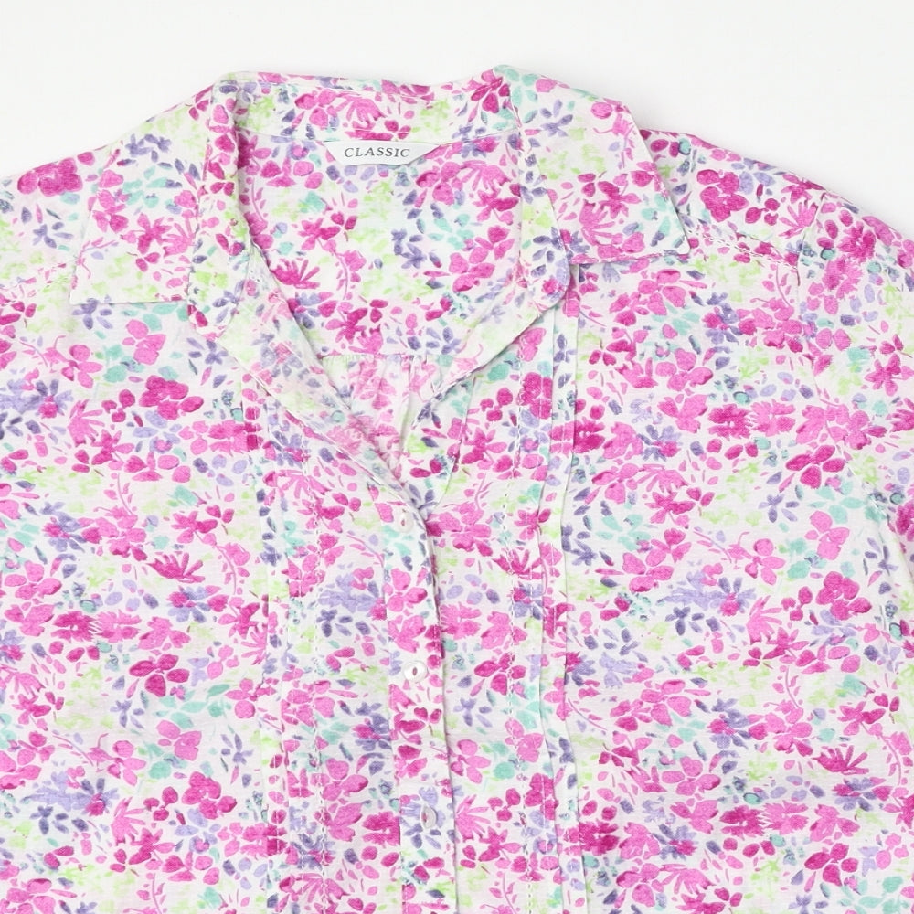 Marks and Spencer Womens Multicoloured Floral Cotton Basic Button-Up Size 12 Collared