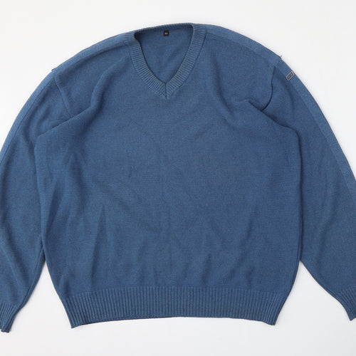 HPR Mens Blue V-Neck  Cotton Pullover Jumper Size L
