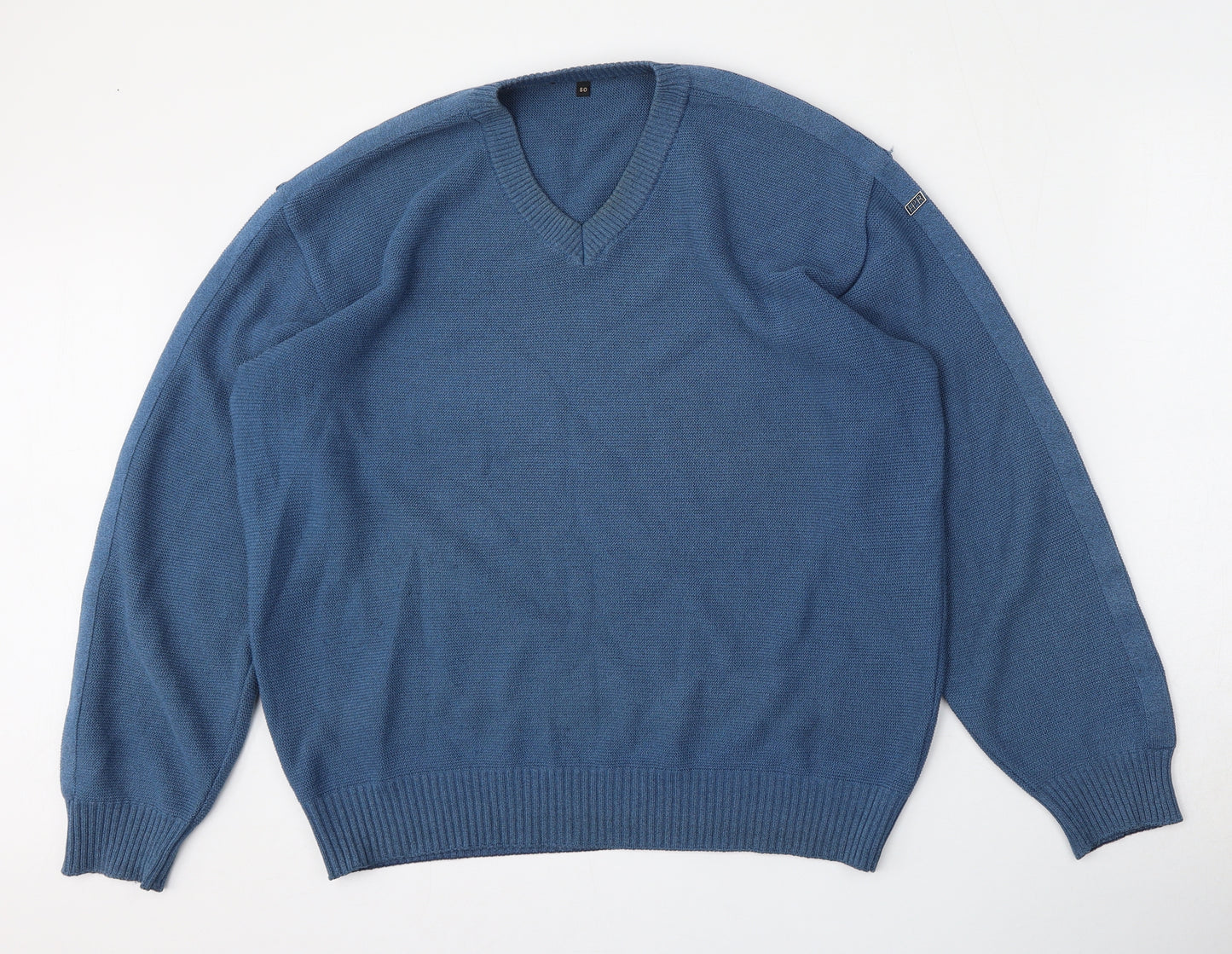 HPR Mens Blue V-Neck  Cotton Pullover Jumper Size L
