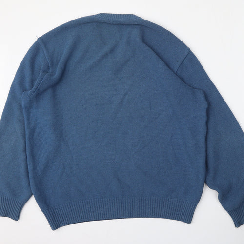 HPR Mens Blue V-Neck  Cotton Pullover Jumper Size L