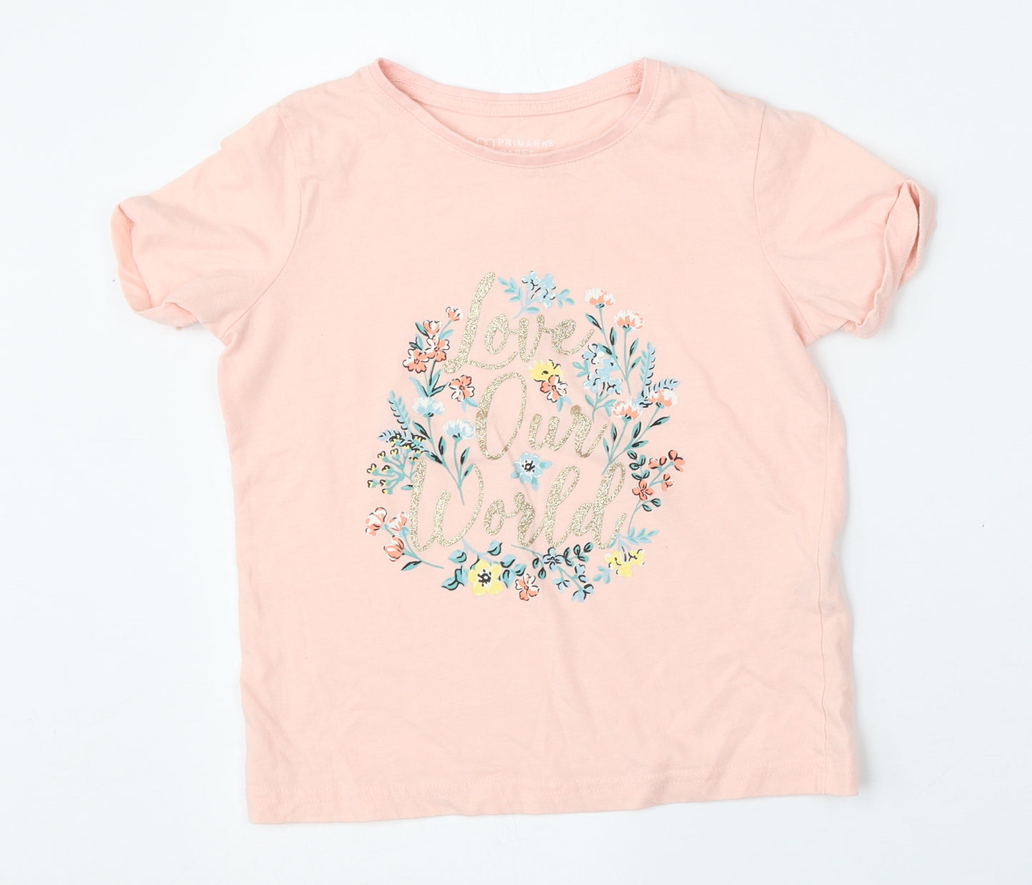 Primark Girls Pink  Cotton Basic T-Shirt Size 8-9 Years Round Neck