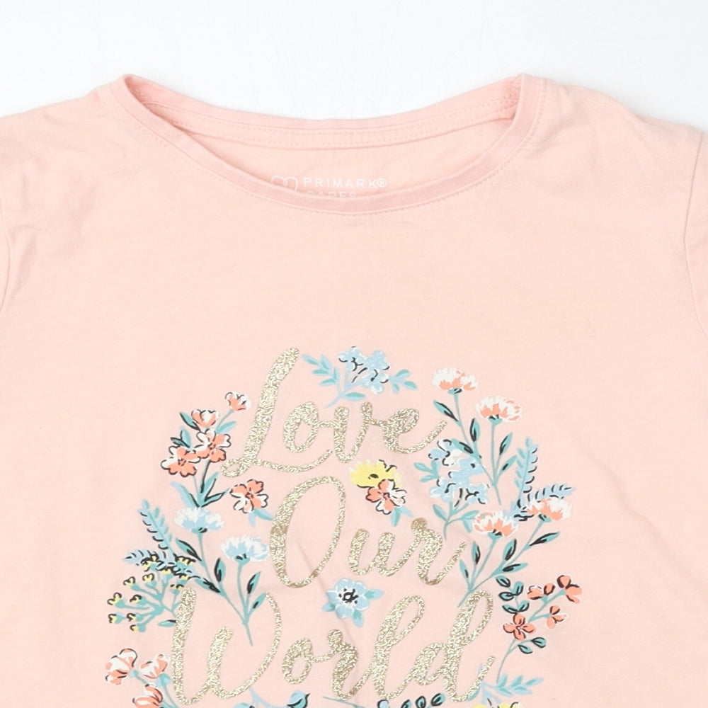 Primark Girls Pink  Cotton Basic T-Shirt Size 8-9 Years Round Neck