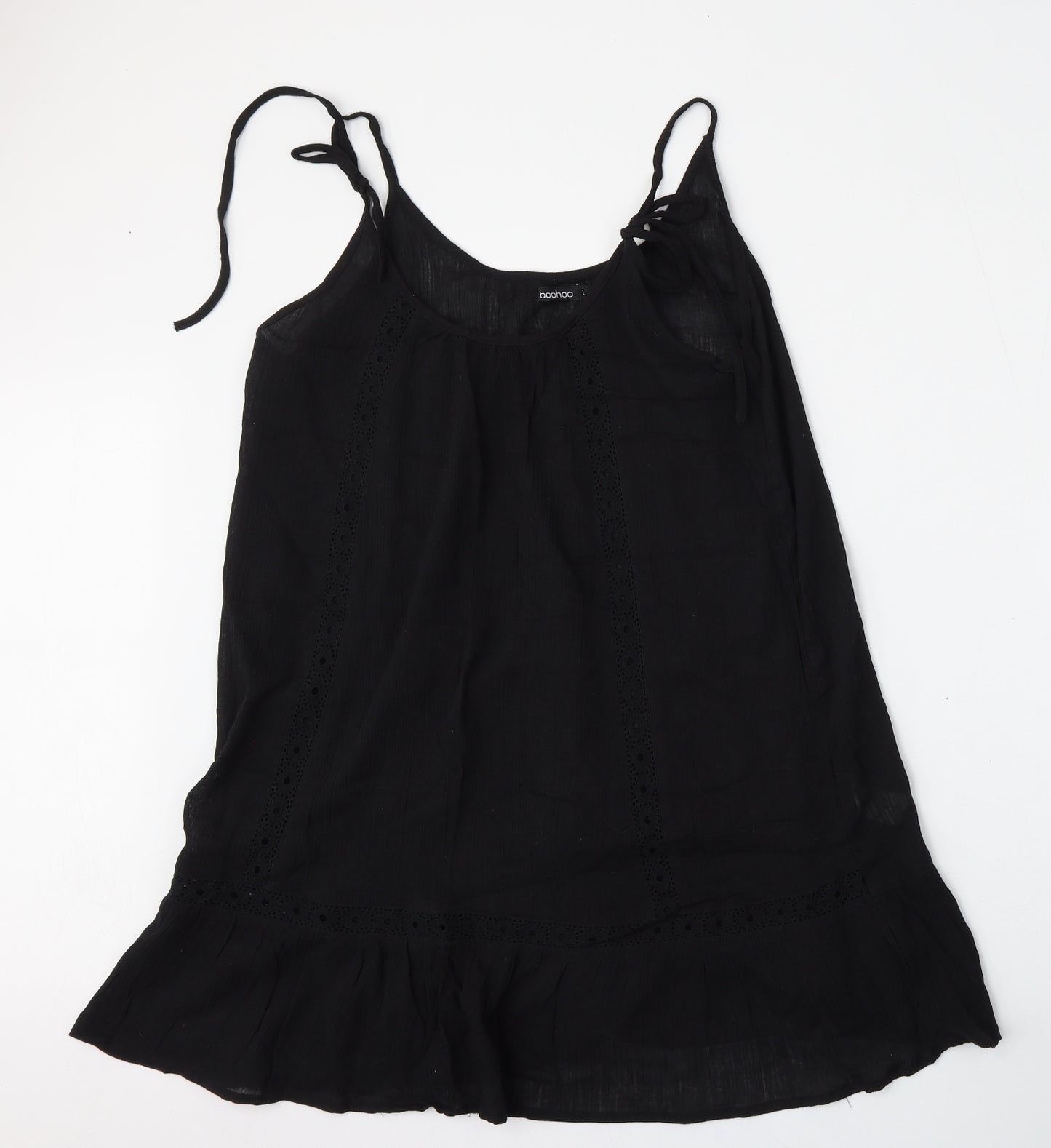 Boohoo Womens Black  Cotton Trapeze & Swing  Size L  Round Neck