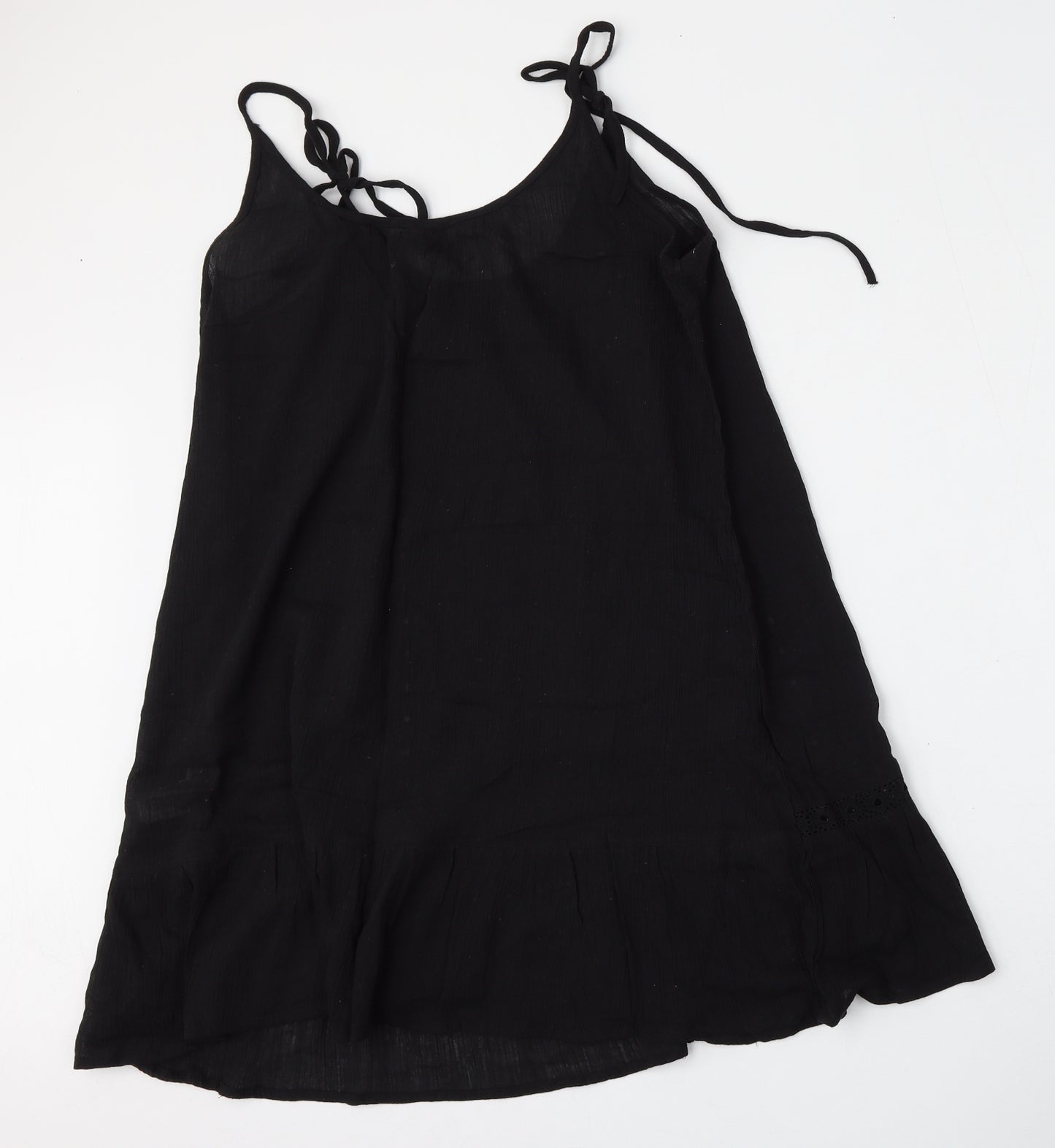Boohoo Womens Black  Cotton Trapeze & Swing  Size L  Round Neck