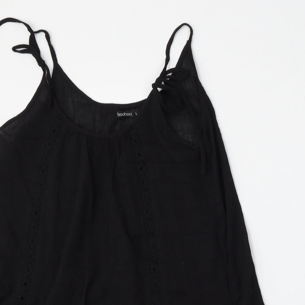 Boohoo Womens Black  Cotton Trapeze & Swing  Size L  Round Neck