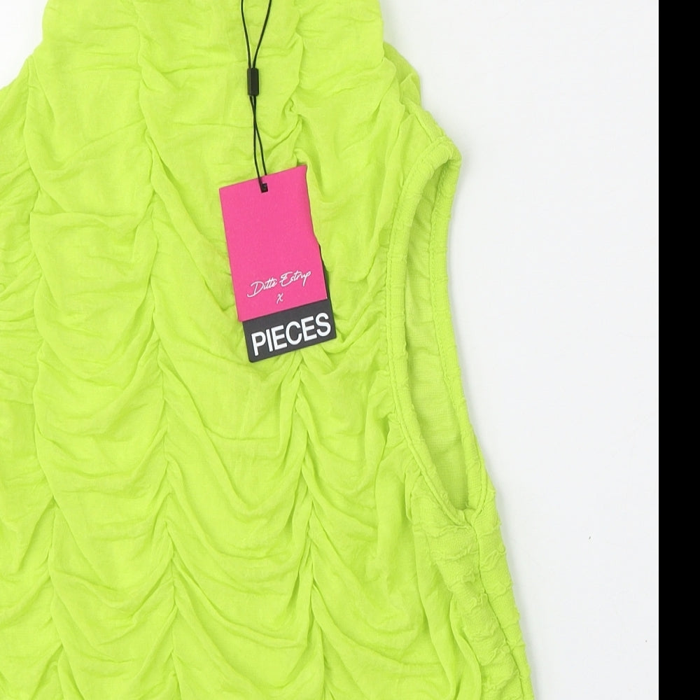 Pieces Womens Green Round Neck  Polyester Vest Jumper Size L