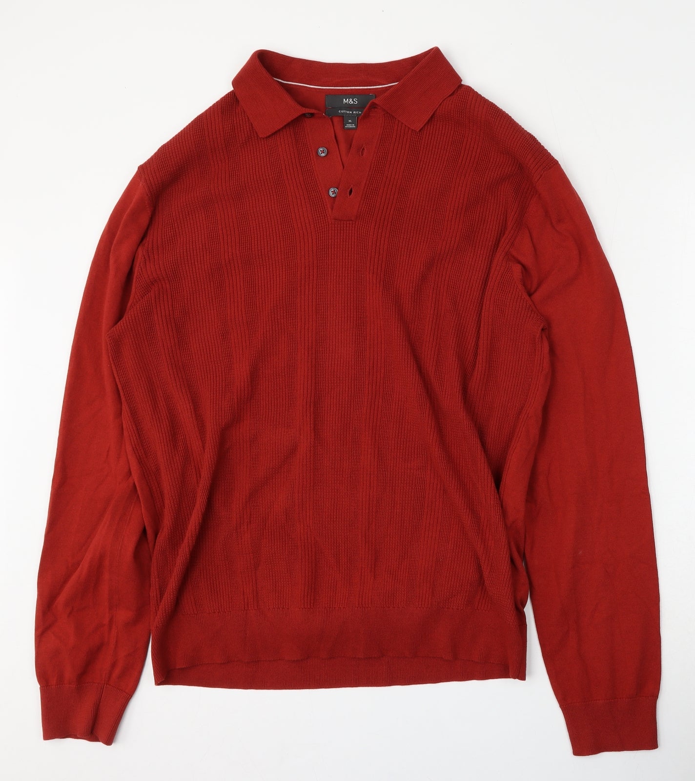 Marks and Spencer Mens Red  Cotton  Polo Size XL Collared Button