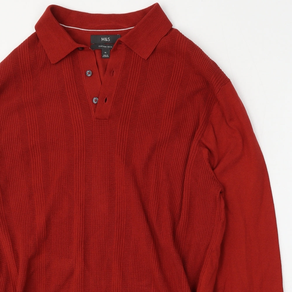 Marks and Spencer Mens Red  Cotton  Polo Size XL Collared Button