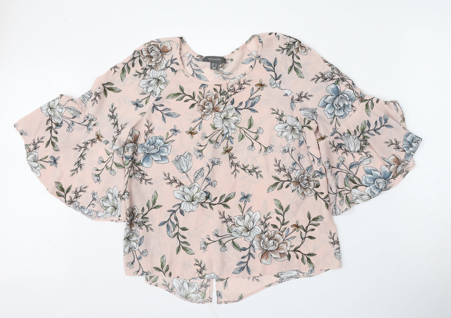 Primark Womens Pink Floral Polyester Basic Blouse Size 14 Round Neck
