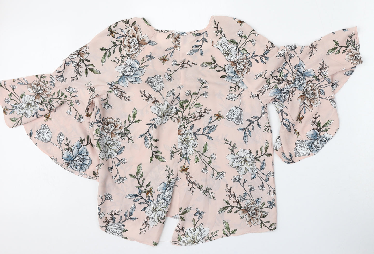 Primark Womens Pink Floral Polyester Basic Blouse Size 14 Round Neck