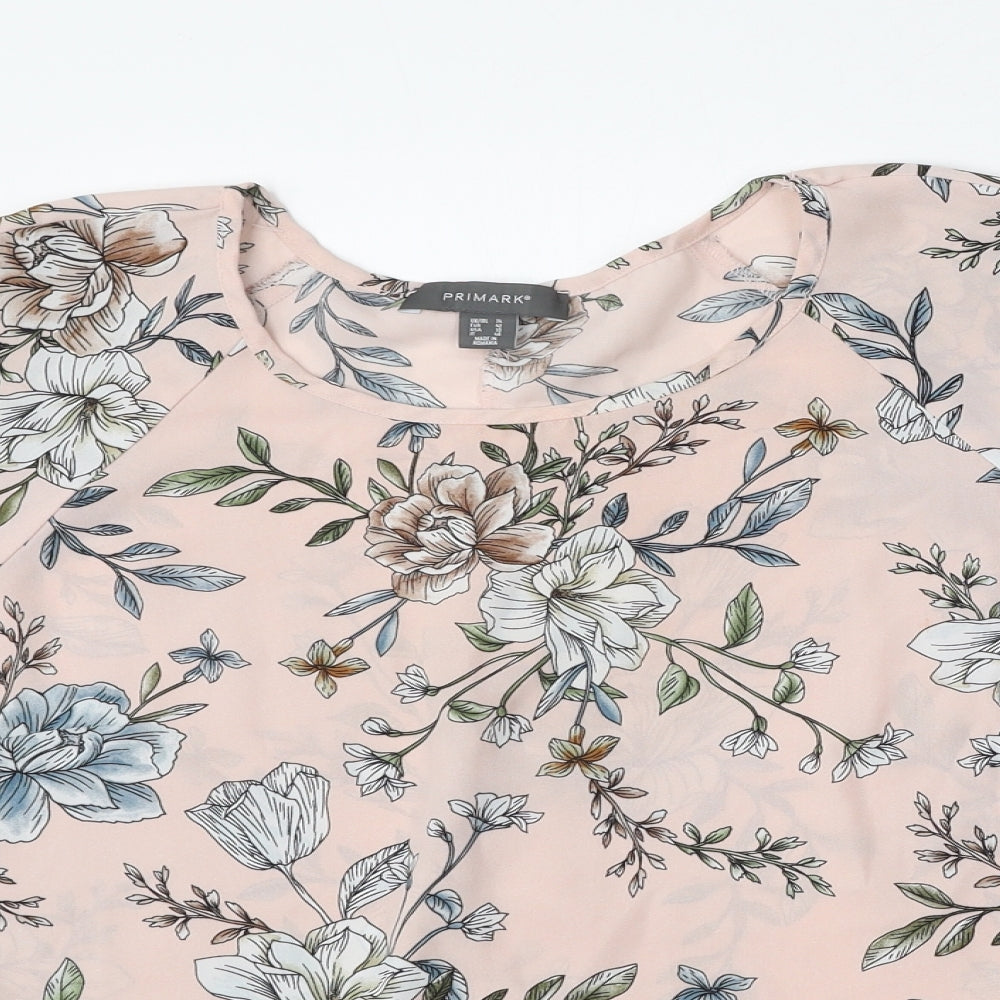 Primark Womens Pink Floral Polyester Basic Blouse Size 14 Round Neck