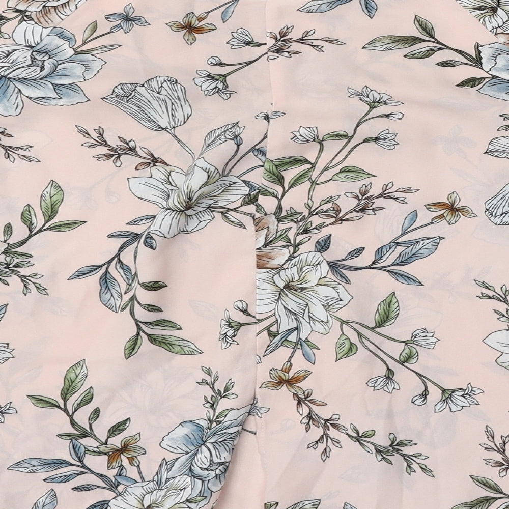 Primark Womens Pink Floral Polyester Basic Blouse Size 14 Round Neck