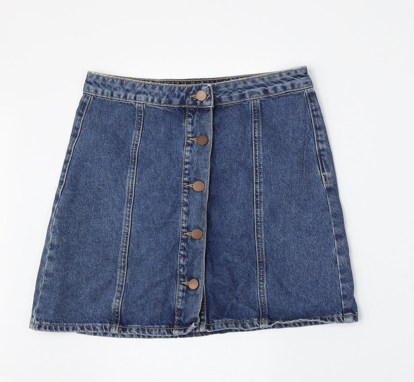 Primark Womens Blue  Cotton A-Line Skirt Size 10   Button