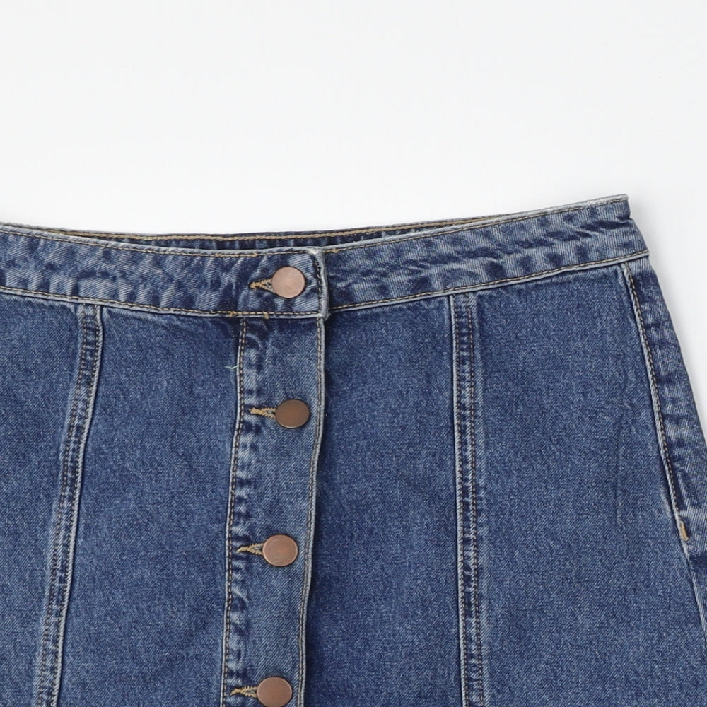 Primark Womens Blue  Cotton A-Line Skirt Size 10   Button