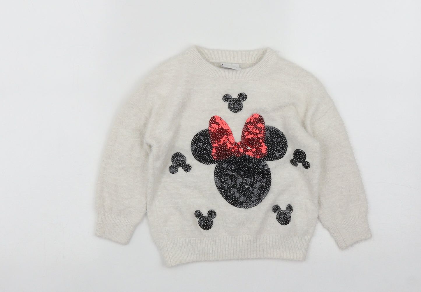 Disney Girls White Round Neck  Polyamide Pullover Jumper Size 2-3 Years   - Minnie Mouse
