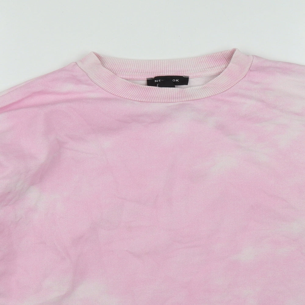 New Look Womens Pink Round Neck Geometric Polyester Pullover Jumper Size S