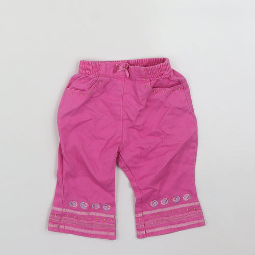 Adams Girls Pink Geometric Cotton Cropped Trousers Size 3-6 Months