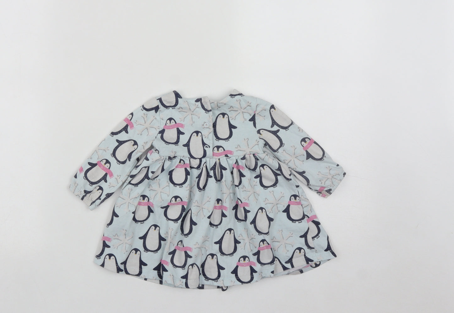 Marks and Spencer Girls Blue  Cotton Fit & Flare  Size 3-6 Months  Round Neck Snap - Penguins
