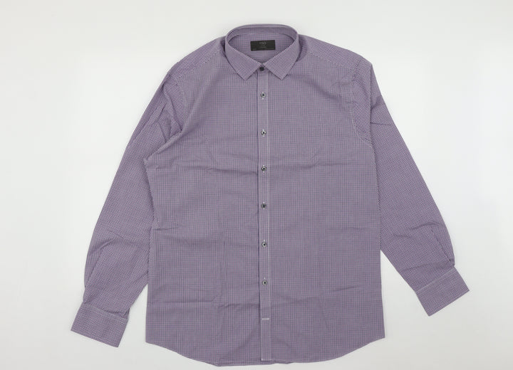 Marks and Spencer Mens Multicoloured Plaid Polyester  Button-Up Size L Collared Button